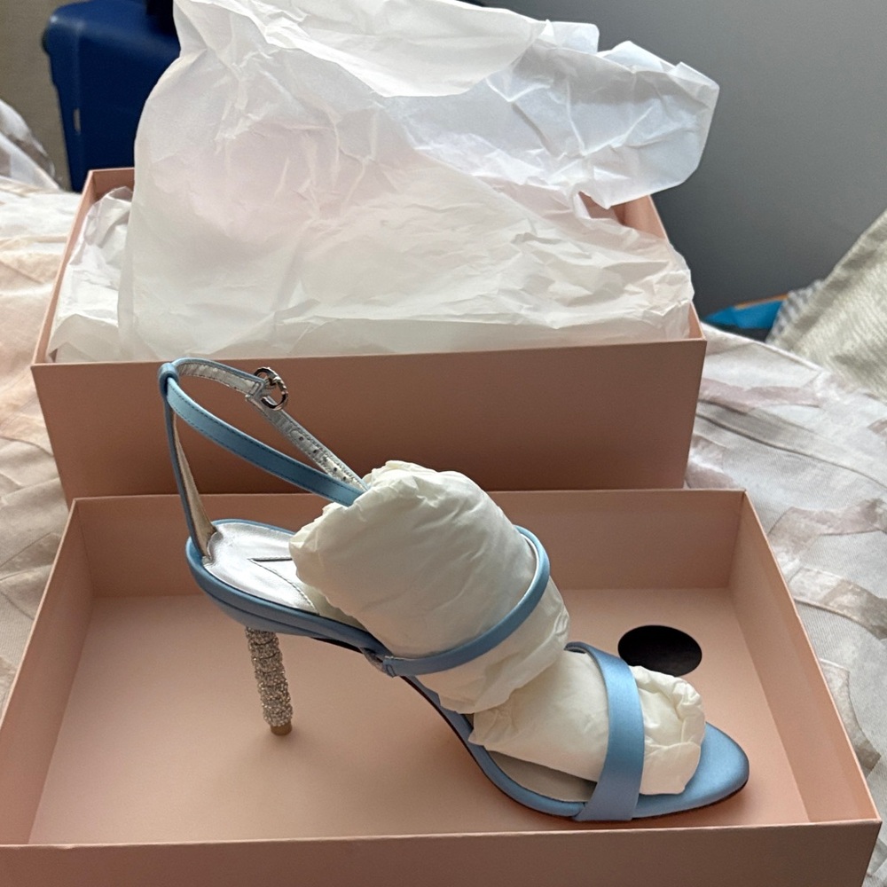 Women's Light Blue Satin Slingback Heel rosalind sophia webster